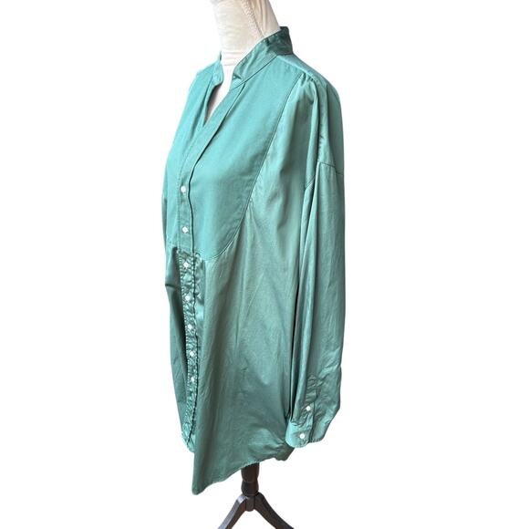Frank & Eileen Green Tori Oversized Surplice Tuxedo Neck Button-Up Shirt Dress L - Picture 6 of 10